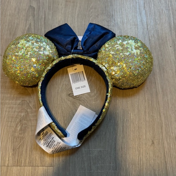 50th Anniversary WDW Gold Sequin Ears With Blue Bow - Picture 2 of 2